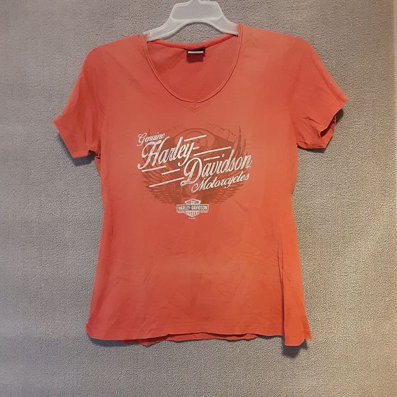 Genuine Harley Davidson Motorcycles Shirt Womens Large Burnt Orange V-Neck 1767 - Picture 1 of 8